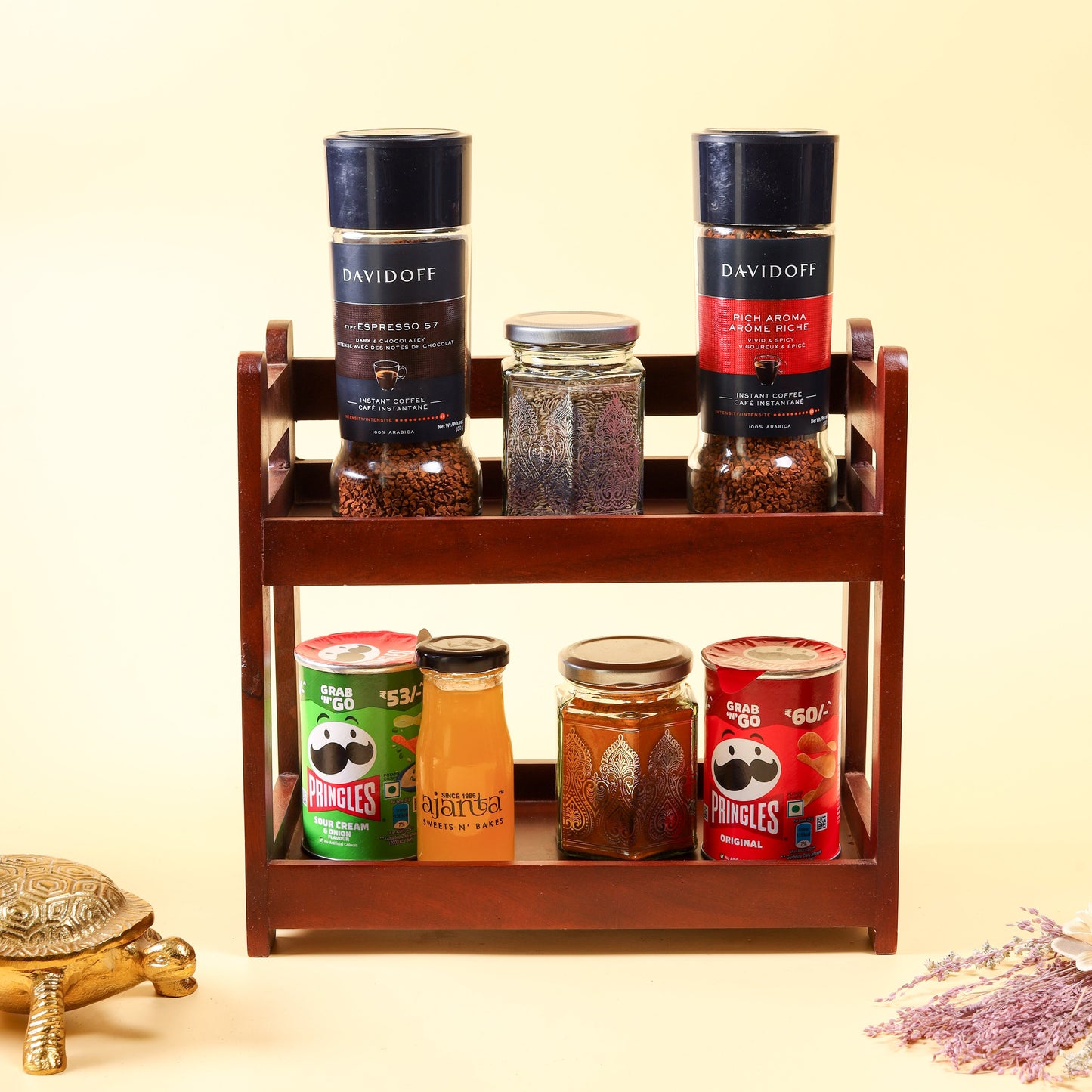 2 Tier Wooden Organizer Rack | Kitchen Countertop Storage & Display Shelf | Wooden Utility Stand