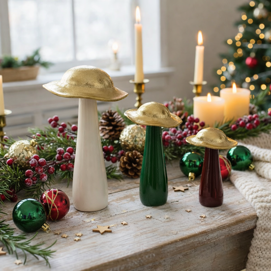 Decorative Mushroom Set of 3 - Metallic finish tops