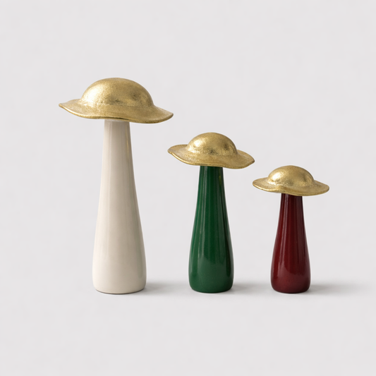 Decorative Mushroom Set of 3 - Metallic finish tops